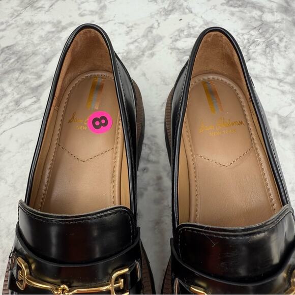 SAM EDELMAN Laurs Lug-Sole Tailored Loafer Flats Leather Black Chunky WMS Sz 8 - Picture 11 of 16
